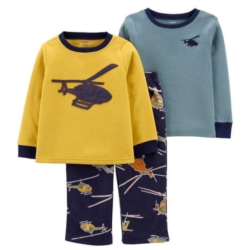 Carter's 3 Pcs. Yellow and Blue Helicopter Pajama Set